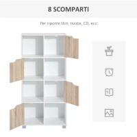HOMCOM Libreria Design a 8 Scompartimenti Scaffale per Libri in Legno Bianco Rovere, 60 x 30 x 122cm(m-4)
