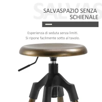 HOMCOM Sgabello da Bar Stile Industriale Alto per Cucina, Seduta Girevole con Altezza Regolabile e Poggiapiedi in Metallo, Bronzo, 45x45x74-82cm(m-6)