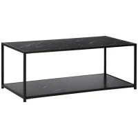 HOMCOM Faux Marble Coffee Table, with Two-Tiers - Black(m-1)