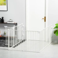 PawHut Puppy Playpen Pet Safety Gate with Door Fireplace Guard Flexibly Foldable 8 Panels each 60 x 76 cm White(m-10)