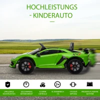 HOMCOM Elektryczne Auto dla Dzieci 12V Lamborghini SVJ Licencjonowane Pojazd Dla Dzieci od 3 do 8 Lat z Pilotem 2 x 550 Silniki MP3/USB Światła Muzyka Metaliczny Zielony 123 x 66,5 x 45,5 cm(m-4)