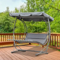 Outsunny Zwevende lounger zwevend ligbed Hollywoodschommel dubbele lounger met dak metaal grijs(m-9)