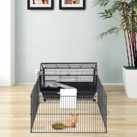 PawHut knaagdierkooi konijnenhok caviakooi klein huisdier met tuin verhoging 88x128,5x56cm(m-10)