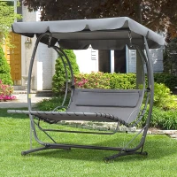 Outsunny Zwevende lounger zwevend ligbed Hollywoodschommel dubbele lounger met dak metaal grijs(m-2)