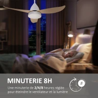 HOMCOM Ventilateur plafond avec lumiere 24 W réversible, ventilateur de plafond avec 3 pales et télécommande 6 vitesses silencieux, lampe ventilateur plafond LED Ø122 cm, pour chambre, salon, blanc(m-7)