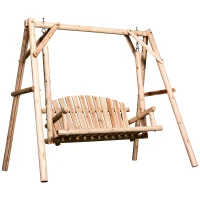 Hollywoodzka huśtawka ogrodowa Outsunny 2-osobowa z drewna świerkowego, Kolor Naturalny, 187 x 137 x 167 cm(m-1)