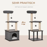 PawHut kattenkrabpaal kattenspeelgoed klimboom speelmogelijkheden speelsisal speeltouw PB plaat sisal donkergrijs 40 x 40 x 104 cm(m-8)