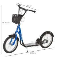 HOMCOM Kinderroller, Scooter mit Bremse, inkl. Korb, höhenverstellbar, für Kinder 5-12 J., blau+schwarz(m-3)