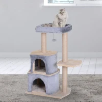 PawHut drapak dla kota drzewo wspinaczkowe dom dla kota z jaskinią sizalową szarą(m-10)