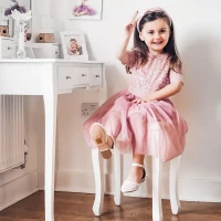 HOMCOM Dressing Table Set with Cushioned Stool, Makeup Vanity Dresser Desk with 5 Drawers for Bedroom, White(m-1)