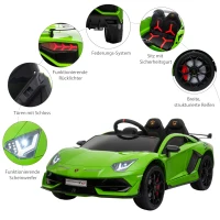 HOMCOM Elektryczne Auto dla Dzieci 12V Lamborghini SVJ Licencjonowane Pojazd Dla Dzieci od 3 do 8 Lat z Pilotem 2 x 550 Silniki MP3/USB Światła Muzyka Metaliczny Zielony 123 x 66,5 x 45,5 cm(m-7)