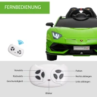HOMCOM Elektryczne Auto dla Dzieci 12V Lamborghini SVJ Licencjonowane Pojazd Dla Dzieci od 3 do 8 Lat z Pilotem 2 x 550 Silniki MP3/USB Światła Muzyka Metaliczny Zielony 123 x 66,5 x 45,5 cm(m-6)