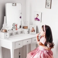 HOMCOM Dressing Table Set with Cushioned Stool, Makeup Vanity Dresser Desk with 5 Drawers for Bedroom, White(m-7)