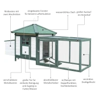 Kurnik z wybiegiem PawHut domek dla kur kurnik z grzędą budką lęgową lite drewno kolor naturalny, 196 x 76 x 97 cm(m-4)