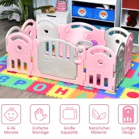 HOMCOM® Schutzgitter Laufgitter 10 Elemente Absperrgitter Korb 3 Zahnräder HDPE Rosa 162 x 84 x 63 cm(m-5)