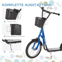HOMCOM Kinderroller, Scooter mit Bremse, inkl. Korb, höhenverstellbar, für Kinder 5-12 J., blau+schwarz(m-6)