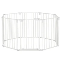 PawHut Puppy Playpen Pet Safety Gate with Door Fireplace Guard Flexibly Foldable 8 Panels each 60 x 76 cm White(m-1)
