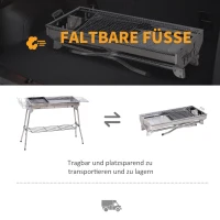 Outsunny Kohlegrill, Picknickgrill mit Aufbewahrungsregal, Standgrill, Grillstation, Klappgrill, 2 x Rost, Edelstahl, Silber, 104 x 33 x 70 cm(m-4)
