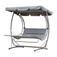 Outsunny Zwevende lounger zwevend ligbed Hollywoodschommel dubbele lounger met dak metaal grijs(m-1)