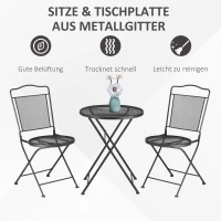 Outsunny Gartenmöbel-Set für 2 Personen Essgruppe Balkonmöbel Set Gartenmöbel-Set 1 Tisch+2 Stühle Metall Schwarz(m-6)