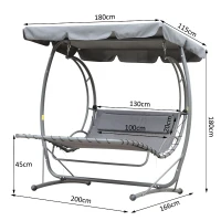 Leżak huśtawka Leżanka Huśtawka z dachem Leżak dwuosobowy z dachem metal szary(m-3)