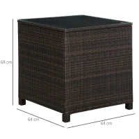 Outsunny Rattan Garden Furniture Side Table Patio Frame Tempered Glass New - Brown(m-3)