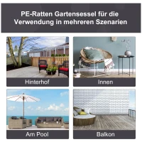 Outsunny Rattanowy Fotel z Poduszką, Meble Ogrodowe, Szary + Beżowy(m-7)