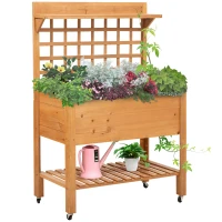 Outsunny Wooden Planter Raised Elevated Garden Bed with 2 Shelves for Vegetables Flowers(m-11)
