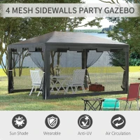 Outsunny 4 m x 3 m Gazebo with Sides, Outdoor Party Tent, Sun Shade Canopy with Mesh Sidewalls, Dark Grey(m-4)