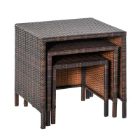 Outsunny 3 Pcs Rattan Nesting Tables Set-Brown(m-11)