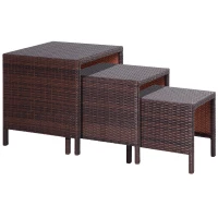 Outsunny 3 Pcs Rattan Nesting Tables Set-Brown(m-1)