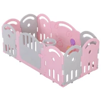 HOMCOM Schutzgitter Baby Laufgitter 12 Elemente Absperrgitter Korb 3 Zahnräder HDPE Rosa 162 x 84 x 63 cm(m-11)