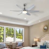 HOMCOM Reversible Ceiling Fan with Light, 6 Blades Indoor Modern Mount LED Lighting Fan with Remote Controller, for Bedroom, Living Room, Silver(m-1)
