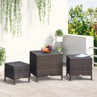 Outsunny 3 Pcs Rattan Nesting Tables Set-Brown(m-12)