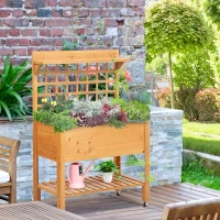 Outsunny Wooden Planter Raised Elevated Garden Bed with 2 Shelves for Vegetables Flowers(m-2)