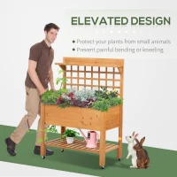 Outsunny Wooden Planter Raised Elevated Garden Bed with 2 Shelves for Vegetables Flowers(m-6)