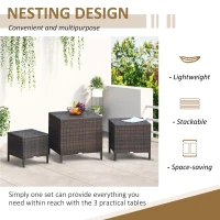 Outsunny 3 Pcs Rattan Nesting Tables Set-Brown(m-6)
