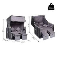 Strandstoel dubbele ligstoel met beschermhoes voor bekerhouders PE rotan grijs(m-3)