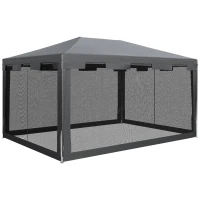 Outsunny 4 m x 3 m Gazebo with Sides, Outdoor Party Tent, Sun Shade Canopy with Mesh Sidewalls, Dark Grey(m-12)