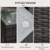 Outsunny Rattan Garden Furniture Side Table Patio Frame Tempered Glass New - Brown(m-7)