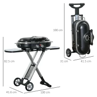 Outsunny Foldable Gas BBQ Grill 2 Burner Garden Barbecue Trolley w/ Lid Side Shelves Storage Pocket Piezo Ignition Thermometer, Aluminium Alloy(m-3)
