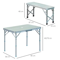 Outsunny 3 Pcs Portable Outdoor Picnic Table with Folding Bench Seats-Silver(m-3)