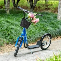 HOMCOM kinderstep step kick scooter kinderstep kickboard metaal PP plastic aluminium rubber blauw + zwart 139 x 58 x 90-96 cm(m-8)