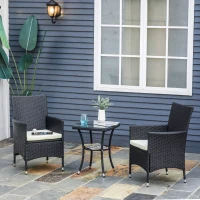 Outsunny 3-delige zitgroep voor in de tuin, rotan tuinset, poly-rotan, zwart(m-10)