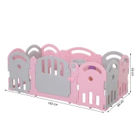 HOMCOM Schutzgitter Baby Laufgitter 12 Elemente Absperrgitter Korb 3 Zahnräder HDPE Rosa 162 x 84 x 63 cm(m-3)