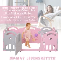 HOMCOM Schutzgitter Baby Laufgitter 12 Elemente Absperrgitter Korb 3 Zahnräder HDPE Rosa 162 x 84 x 63 cm(m-4)