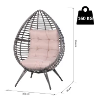 Outsunny rotan fauteuil in druppelvorm tuinfauteuil rotan stoel zitkussen metaal beige(m-3)