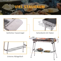 houtskoolgrill picknickgrill vrijstaande grill grillstation inklapbaar rvs zilver(m-6)