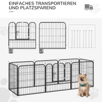 PawHut puppy-uitloop buitenverblijf box voor huisdieren box hondenverblijf aanpasbare vorm met deur metaal 79 x 79 cm zwart(m-5)