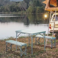 Outsunny 3 Pcs Portable Outdoor Picnic Table with Folding Bench Seats-Silver(m-13)